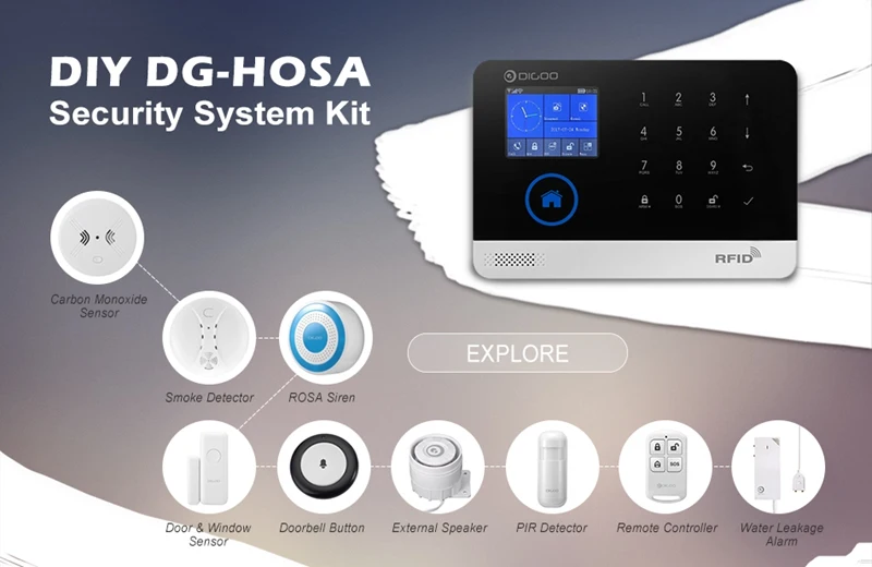 Digoo DG-HOSA, комплекты умного дома, 433 МГц, датчик окна, двери, беспроводной пульт дистанционного управления, PIR детектор, внешний сигнал, сирена, набор