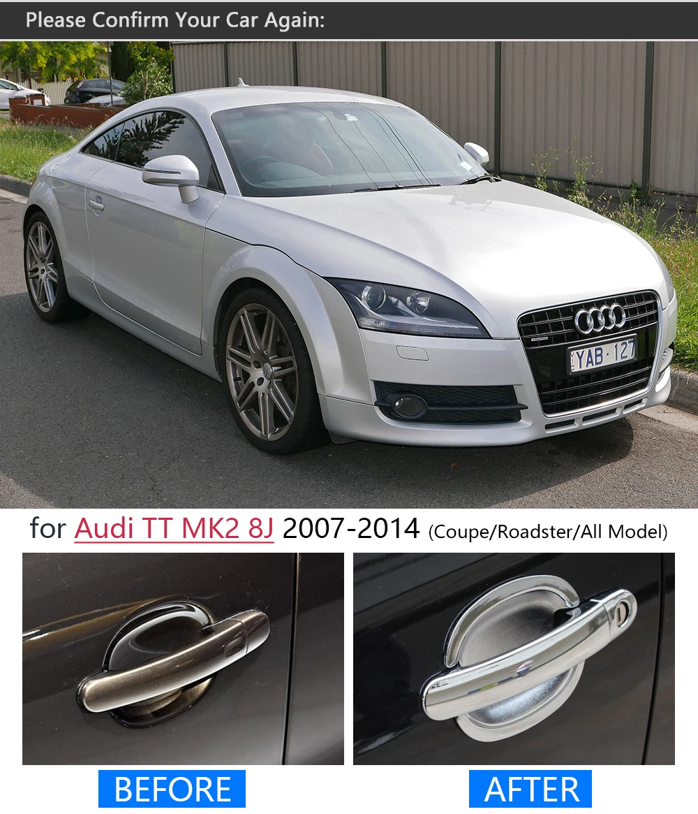 For AUDI TT 8J MK2 2007-2014 Luxurious Chrome Door Handle Covers Trim Set TTS RS 2008 2009 2012 2013 Accessories Car Styling | Автомобили