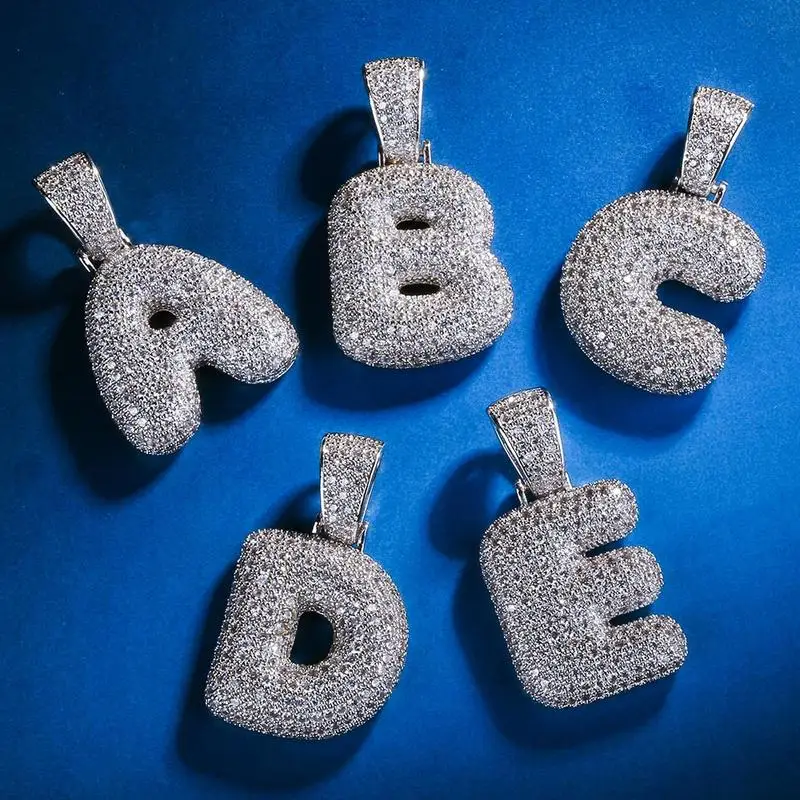 Iced Out пользовательские Пузырьковые буквы кулон ожерелье пузырь начальные буквы слова Белое золото кулон в стиле хип-хоп Ожерелье для мужчин и женщин