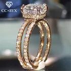 CC обручальные кольца для женщин, Двухслойное кольцо принцессы с квадратным камнем и кубическим цирконием, свадебные романтические ювелирные изделия CC2188