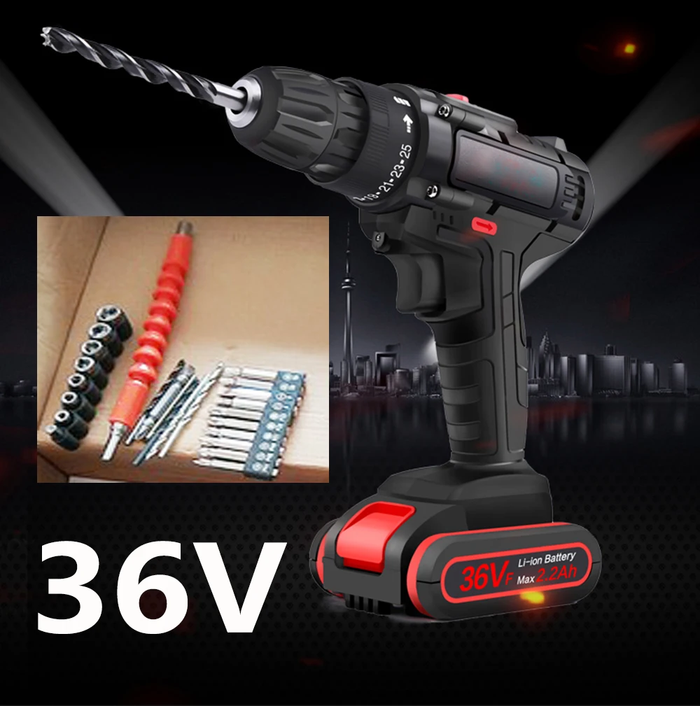 Max 36V Electric Screwdriver Lithium Battery Rechargeable  Multi-function Cordless Drill Power Tools
