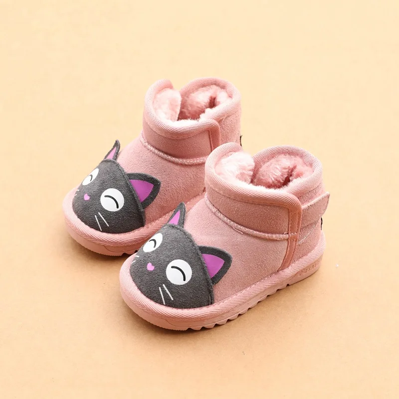 Милые зимние ботинки для маленьких девочек 1-2-3 лет с рисунком кота; зимняя теплая обувь из натуральной кожи для маленьких мальчиков; Детские ботиночки; 21-25