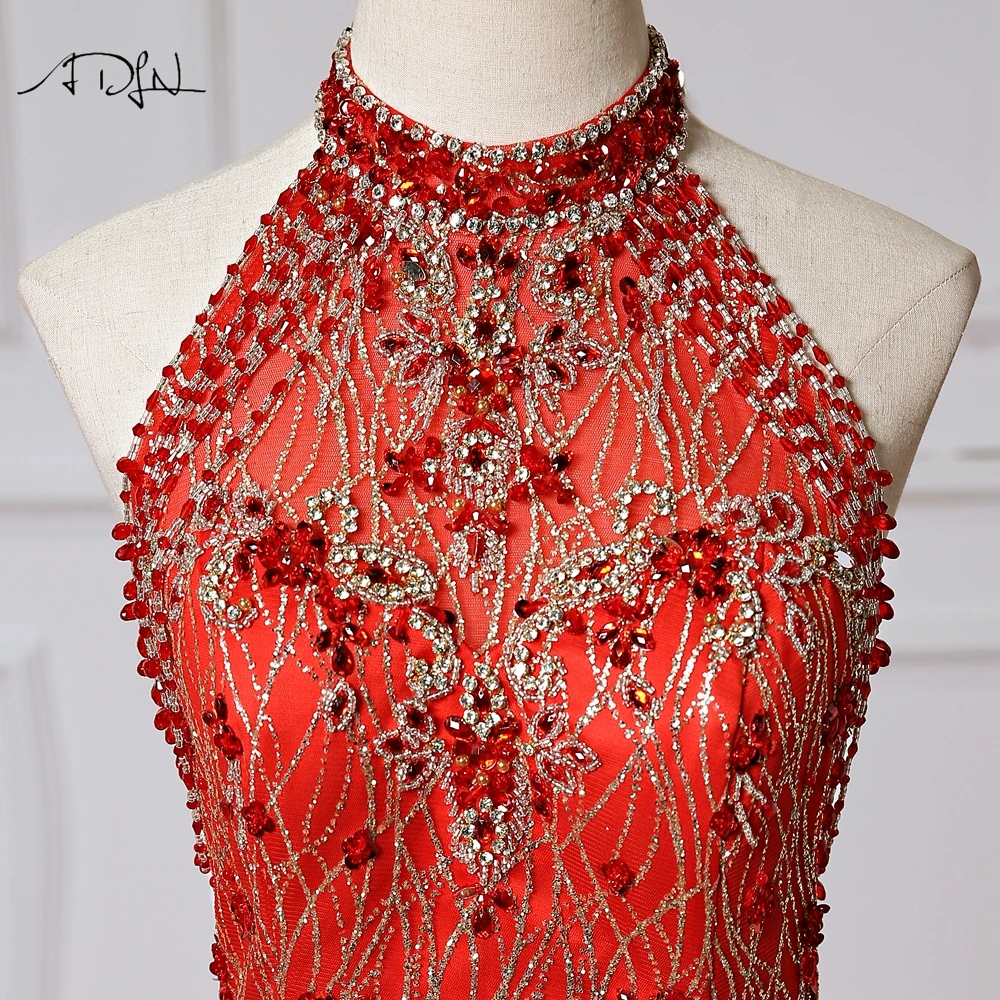 ADLN Великолепный красный Vestidos de Quinceaera бальное платье с лямкой на шее Robe de Bal Роскошные Кристаллы Сверкающее платье для светской львицы