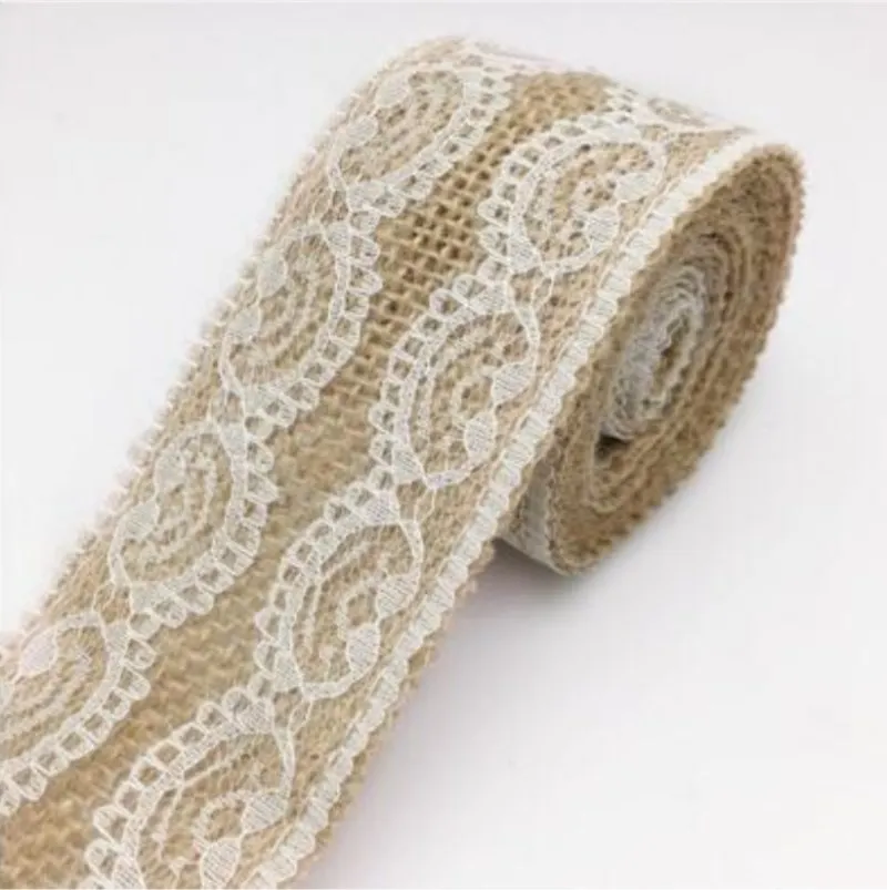 50mm 2 м джутовая Мешковина Hessian лента с кружевной отделкой рулон ленты Винтаж деревенский Рождество свадебное украшение ремесло DIY подарочная упаковка AA8032 - Цвет: 50mm