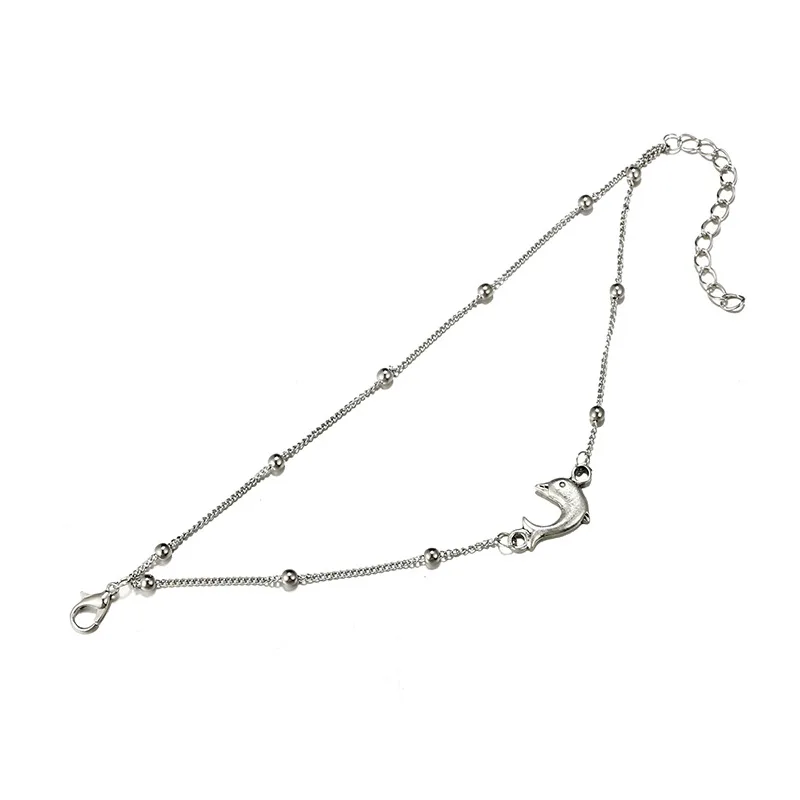 Свежий маленький дельфины лодыжки серебряный браслет на ногу из бисера богемная