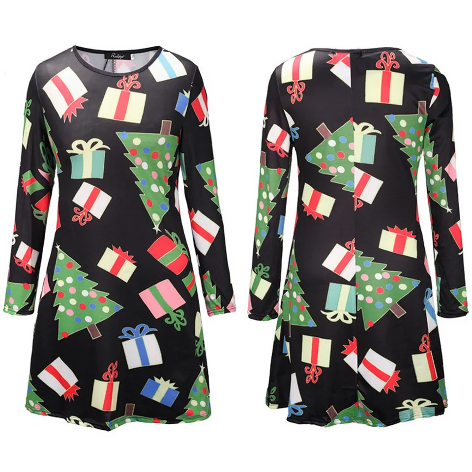 Рождественское платье с принтом новогоднее праздничное трапециевидной формы