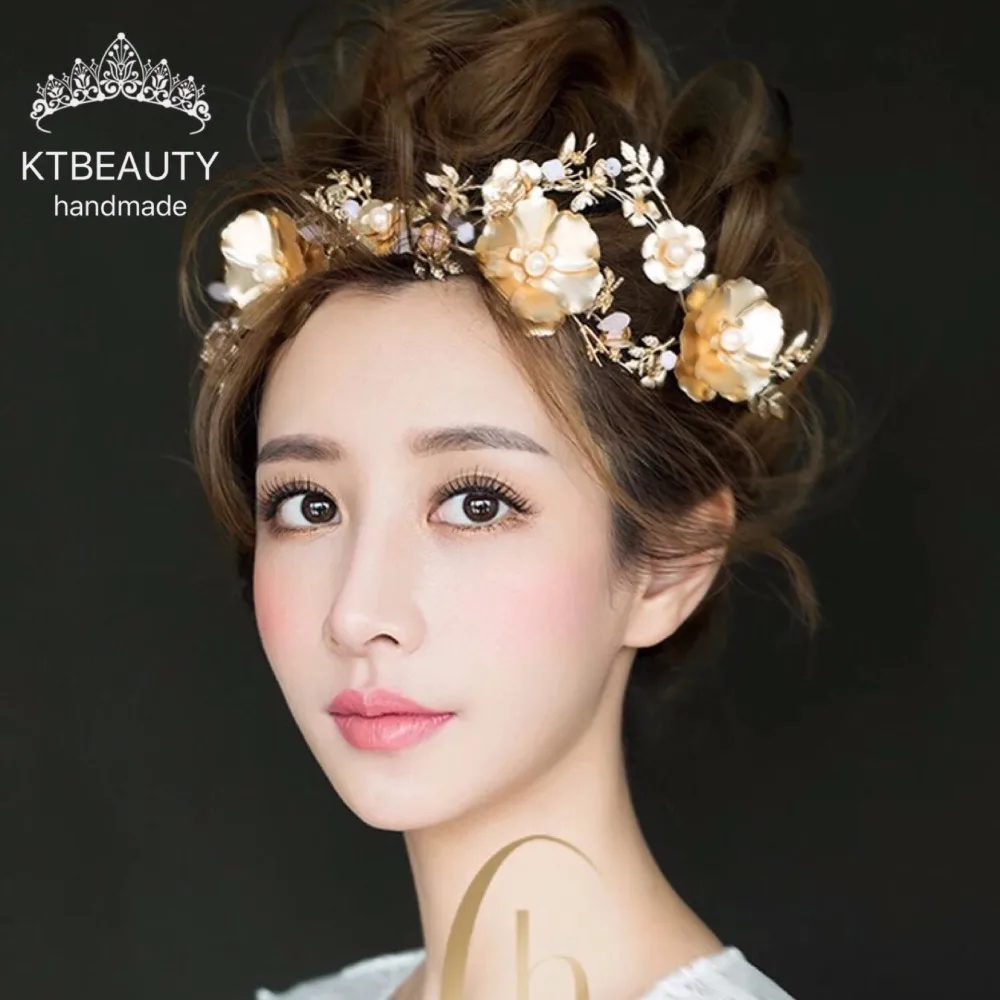Один комплект роскошных золотых тиарок с королевскими кристаллами Handmad