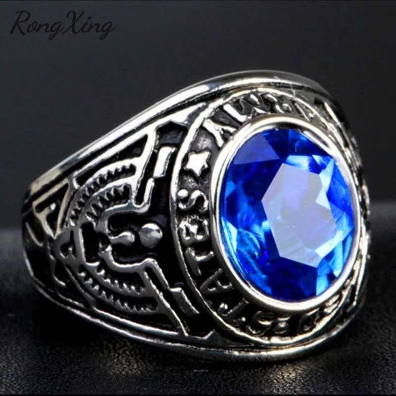 Rongxing старинный круглый камень синий/красный/зеленый камень кольца для мужчин и женщин Античный Серебристый циркониевый Мужской панк ювелирные изделия подарки