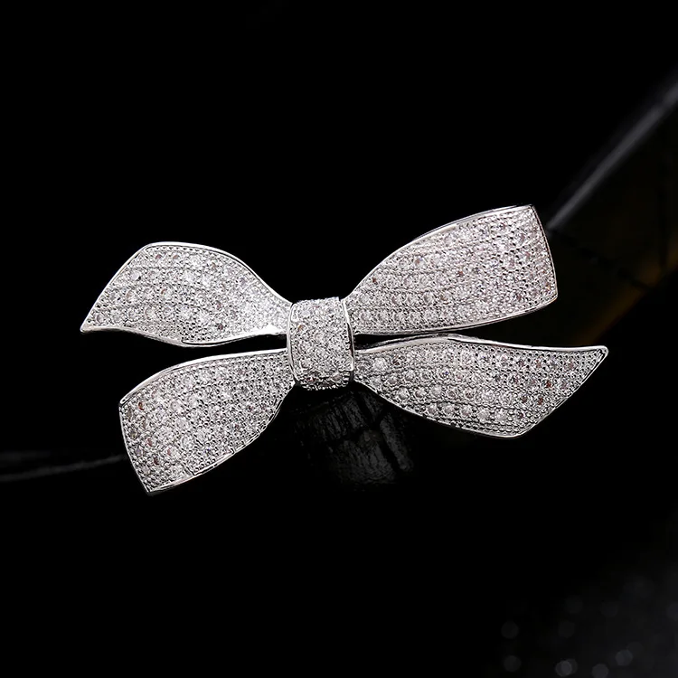 

Fashion Micro Pave CZ Victorian Ribbon Bow Brooches Bowtie Bowknot Pin Women Jewelry