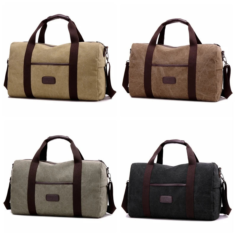 

JZ CHIEF Large Travel Bag For Men Large Capacity Canvas Duffle Bag Solid Vintage Travel Totes Casual Business Trip Zipper Bags