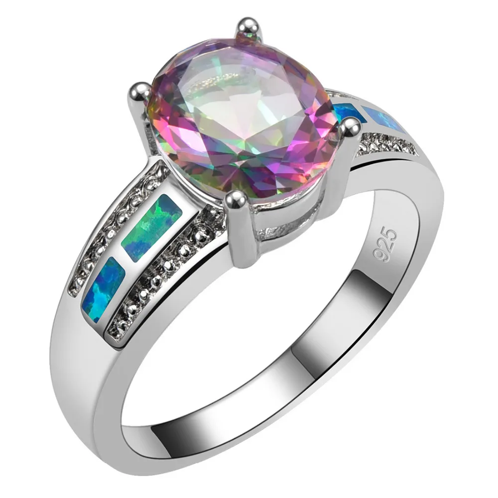 

Rose Rainbow Crystal Zircon With Blue Fire Opal 925 Sterling Silver Ring Beautiful Jewelry Size 6 7 8 9 10 R1455