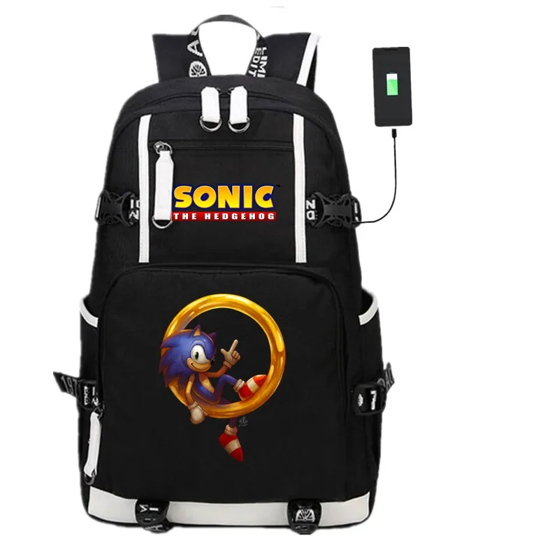 KH312 Аниме игра Соник Ежик USB рюкзак косплей черный унисекс подростков дорожная сумка для ноутбука через плечо школьные сумки подарок - Цвет: KH312