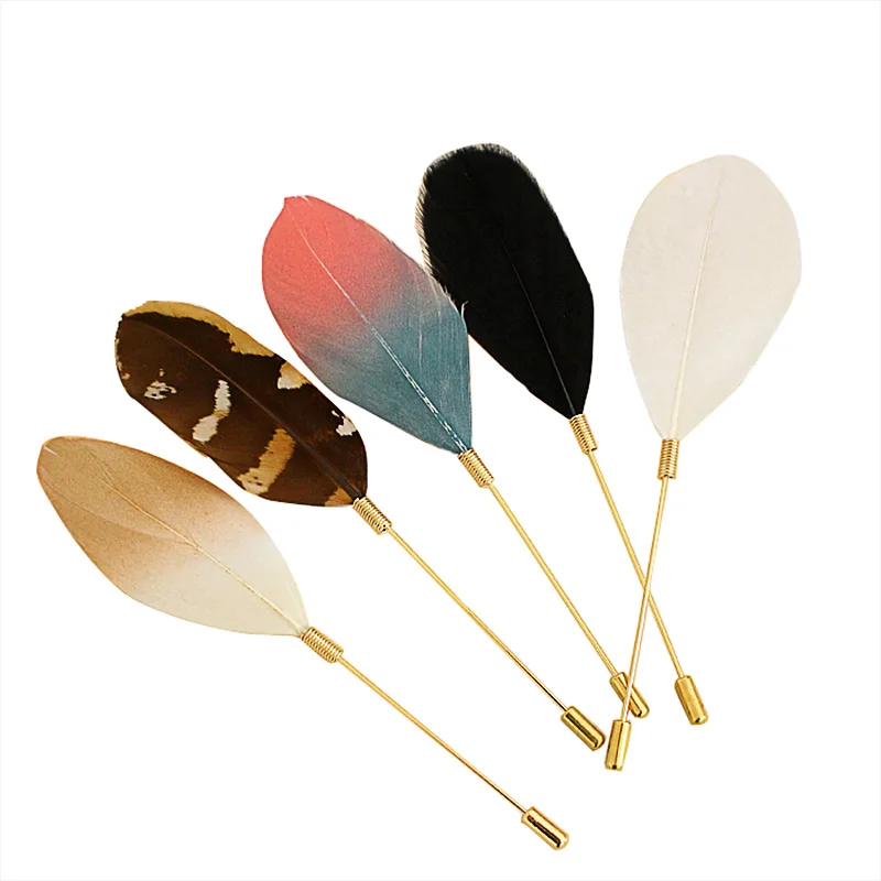 Мужские и женские булавки броши с натуральным пером золотой сплав пряжка отворот