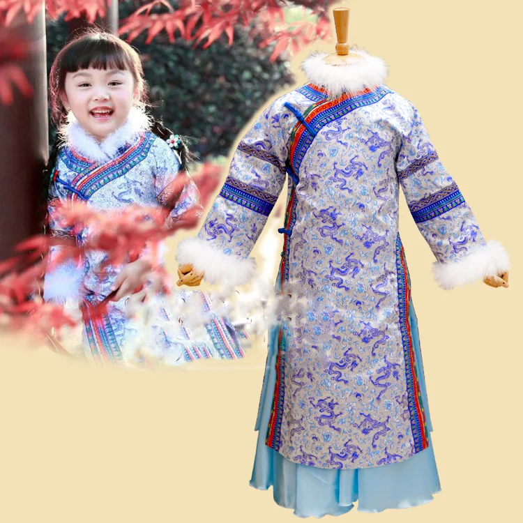 Ту Ya На зимнем меху костюм династии Цин Монголия костюм принцессы Hanfu Qifu для маленькой девочки фотографии Применение сцены