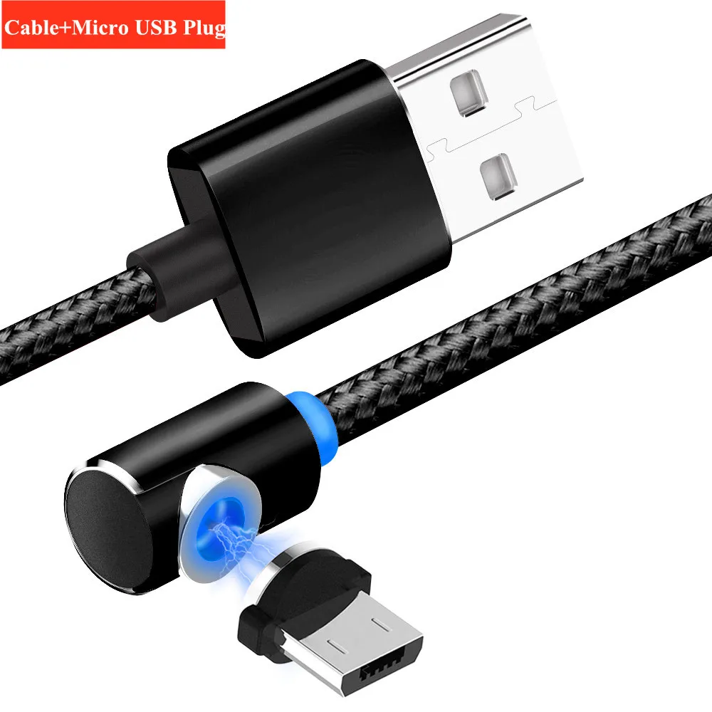 10 шт./ 90 градусов 1 м 3.28ft светодиодный магнитный кабель Micro USB для iPhone samsung 3 в 1 IOS type C кабель зарядного устройства Быстрая зарядка - Цвет: NE Black Micro Cable