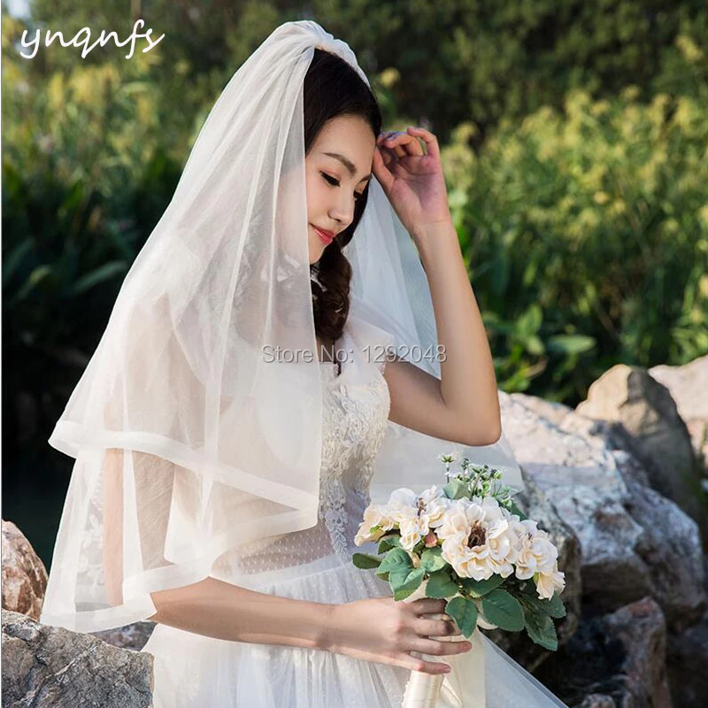 YNQNFS V63 настоящие фотографии двухслойная кружевная вуаль для невесты украшение