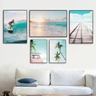 Серфинг девушка мост море пляж пейзаж настенная живопись холст картина скандинавском стиле настенные картины для гостиной Декор