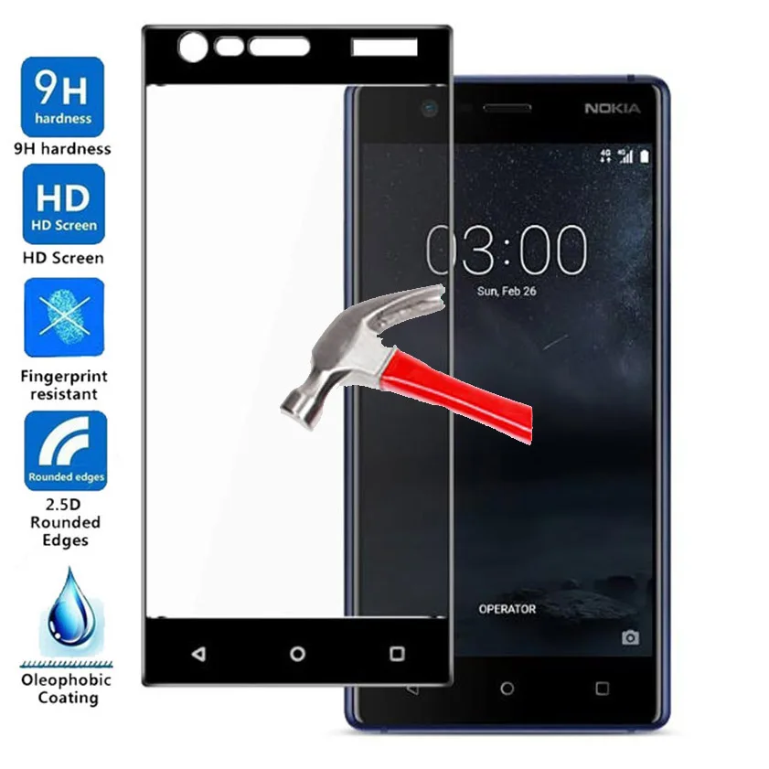 Полное покрытие Экран протектор для Nokia 3 Защитная плёнка из закалённого стекла