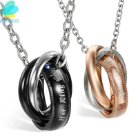 boniskiss her kinghis queenlovers necklace pendant fashion romantic stainless steel couples for wedding womenmen jewelry