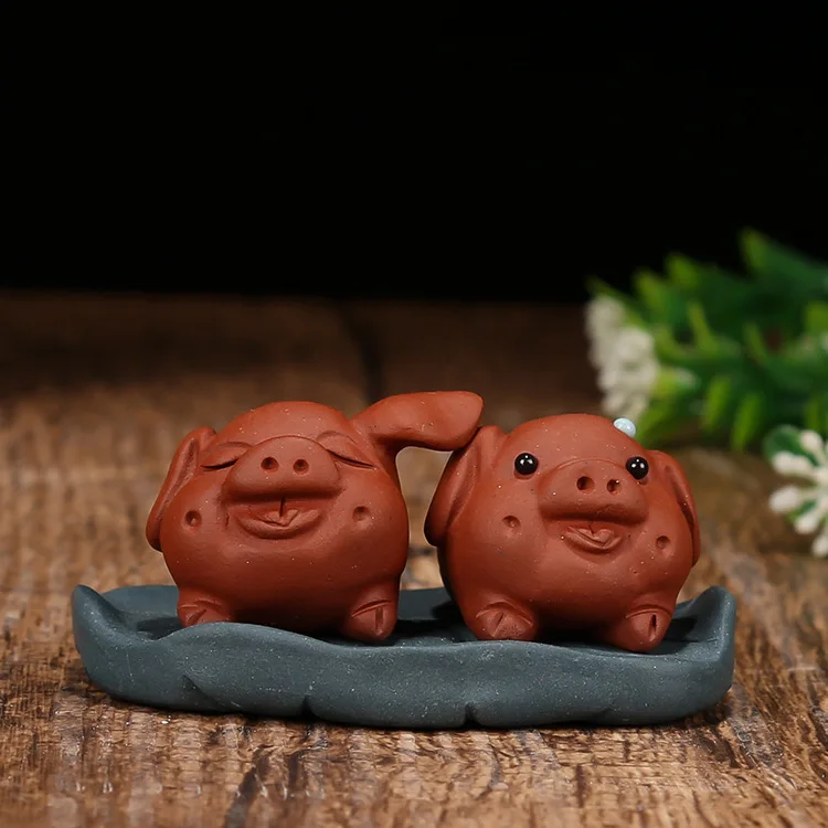 Исин чай играть Pet пара свинок украшение глина чайники лоток acessories|Фигурки