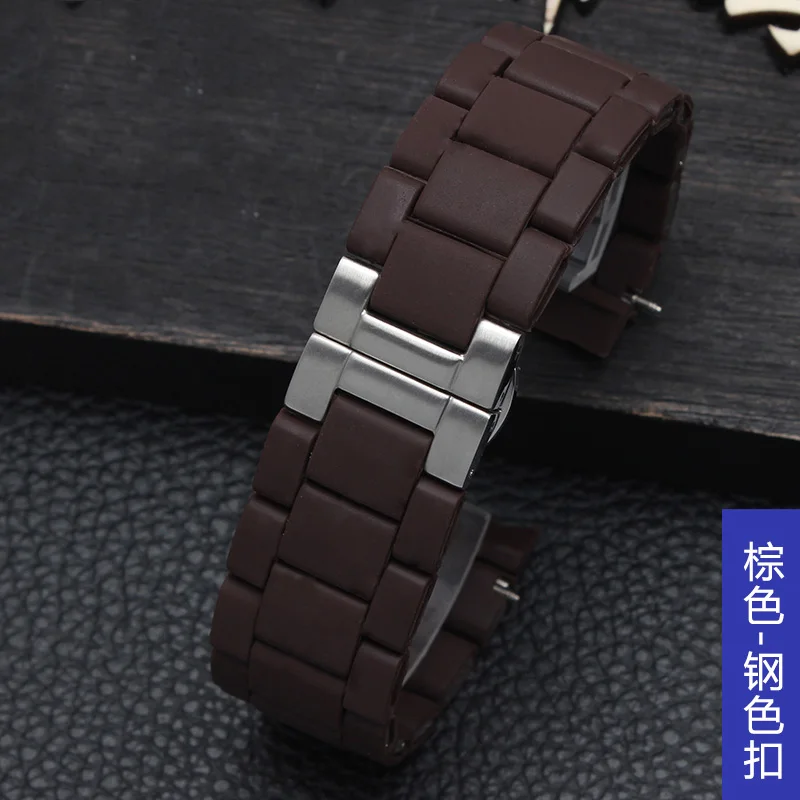 brown silver buckle Новые мужские 23 мм Черные Водонепроницаемые силиконовые резиновые ремешки для часов AR5890 AR5905 AR5919 - Цвет ремешка: brown silver buckle