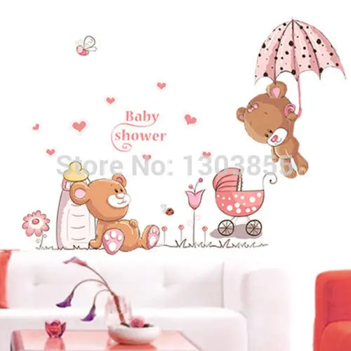 Плюшевый медведь цветы наклейки на стену детская комната Детский Декор