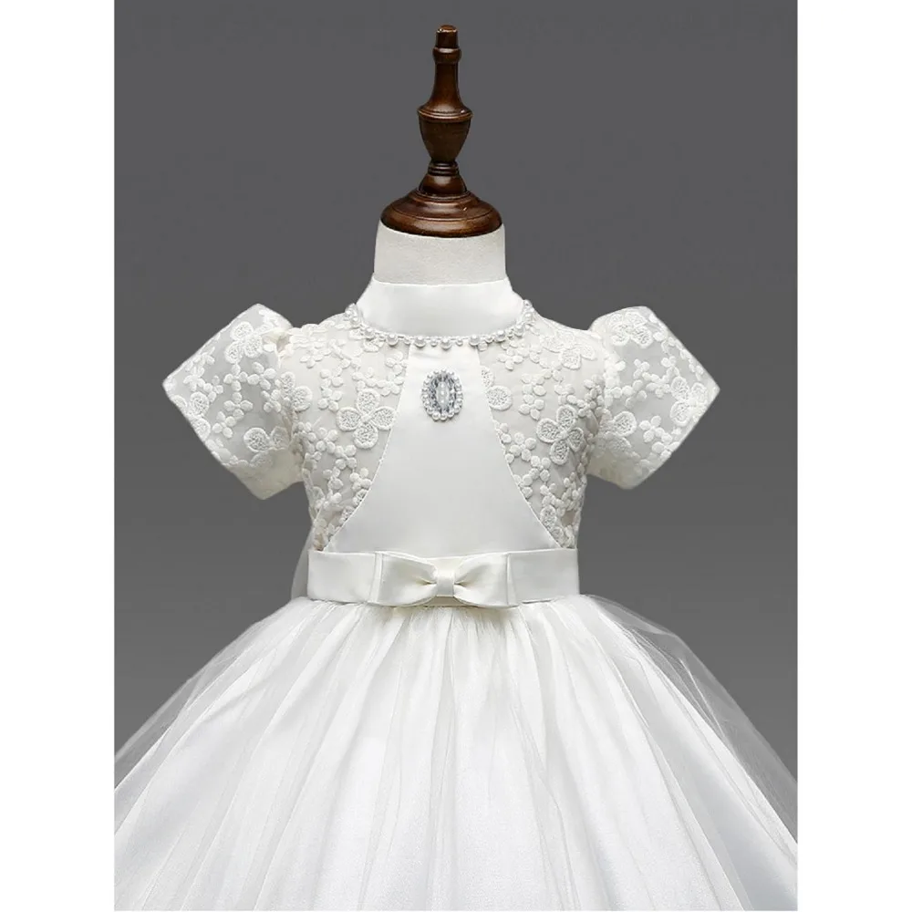 2017 Fashion White Pink Yellow Tutu Ball Gown Short sleeve Bow Organza Lace Zipper Flower Girl Dresses Kids Pageant Age | Свадьбы и