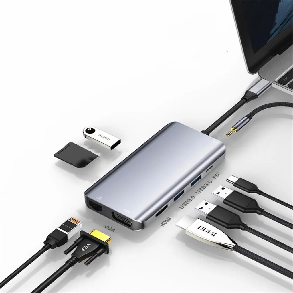 10 в 1 USB C Type к HDMI VGA RJ45 3 0 для SD TF кардридер встроенный чип преобразования и