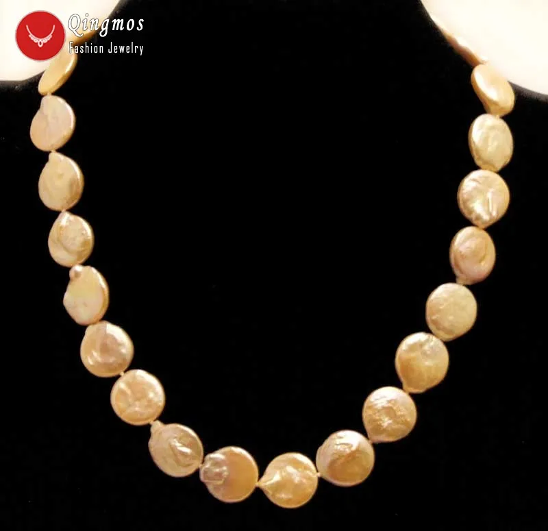 

Qingmos White 12-13mm Natural Pearl Necklace for Women with Coin Round Shape Pearl Chokers Necklace Jewelry ne5228 Free shipping
