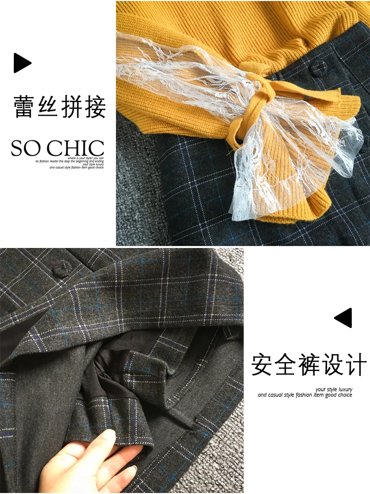 ICHOIX Sweet plaid 2 piece skirt set girl Korean style tops and skirt set S-XL two piece outfits winter women 2 piece set
