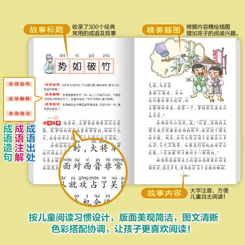 Китайская книга для картин Pinyin китайский Idioms Story детей слов с китайским
