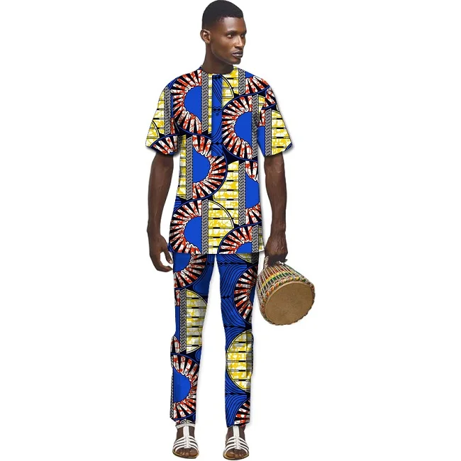 African Men Sets Fashion Print Tops+Trousers Set Printing Clothing Dance Festive Costume Africa Customized | Тематическая одежда и