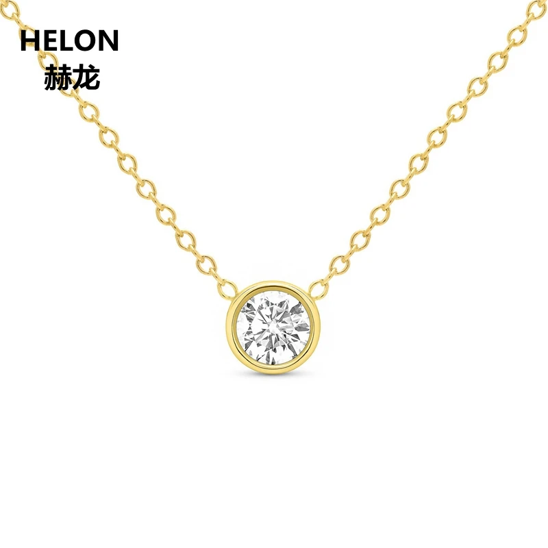 Кулон с муассанитом 2 карата ожерелье из твердого желтого золота 18 К круглые