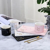 creative marble color ceramic mugs with spoon and plate set office coffee cup milk cups and mugs luxury drinkware cu070909