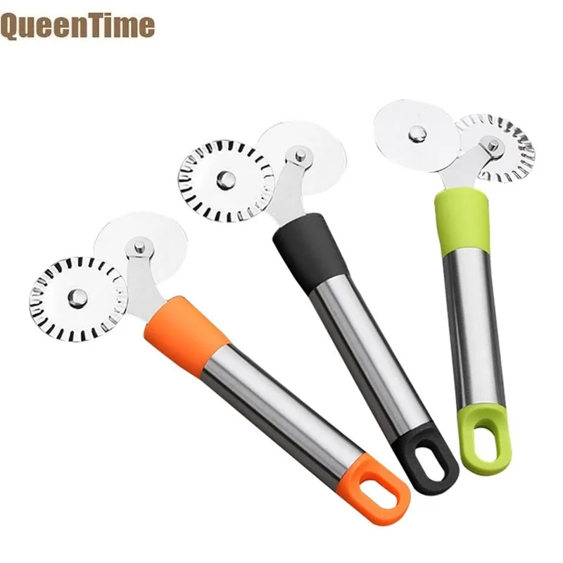 Queentime 2 колеса пилинг для пиццы из нержавеющей стали колеса Овощечистка торты, блины слайсер для печенья тесто резак кухня выпечки Кондитерские инструменты