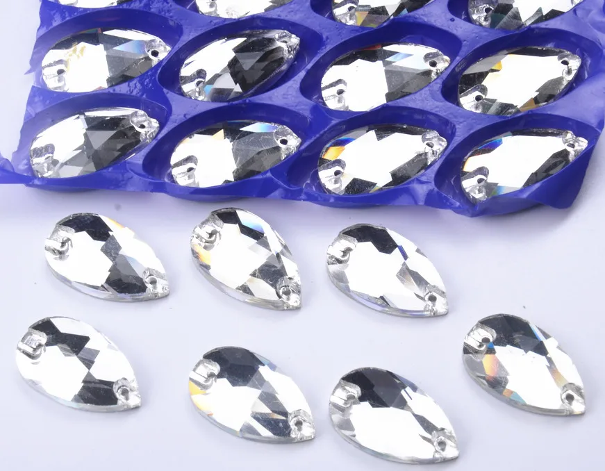 Все размеры стразы пуговицы кристально чистые белые каплевидные бусины с