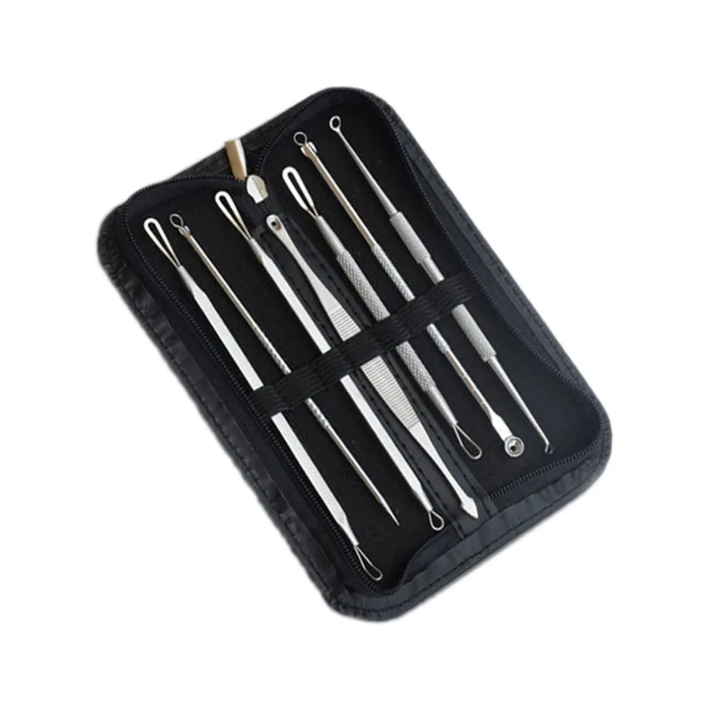

7Pcs Stainless Steel Blackhead Extractor Remover Tool Kit Whitehead Pimple Blemish Acne Removal Needles With Leather Storage bag