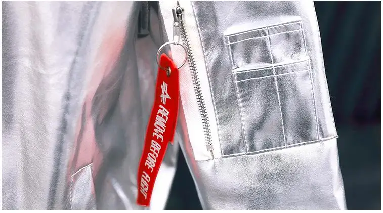 

New European and American style super fashion spring bright shine sliver color sports baseball jacket outerwear for women