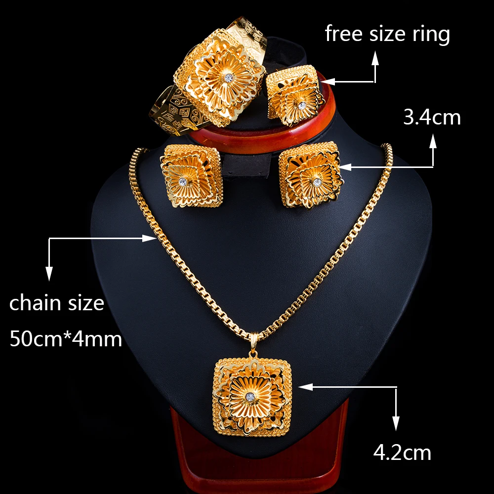 

Ethlyn Gold Color Square Shape Ethiopian Women Jewelry Sets African Bridal Romantic Zircon Wedding Jewelry Sets S070