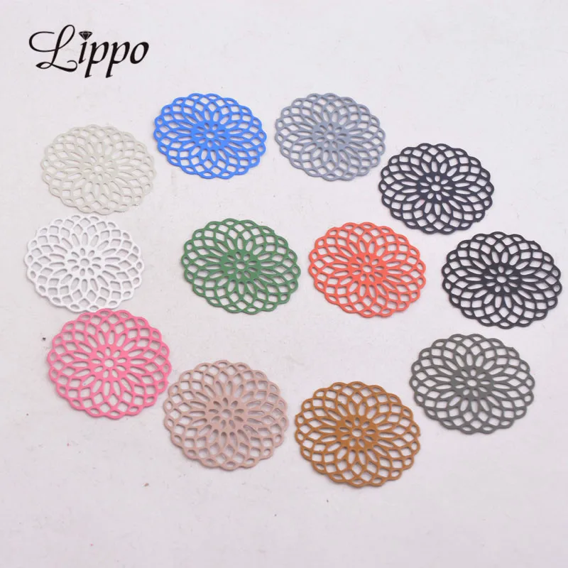 

50pcs AC2673 25mm Round Charms Metal Jewelry Filigree Earrings Findings