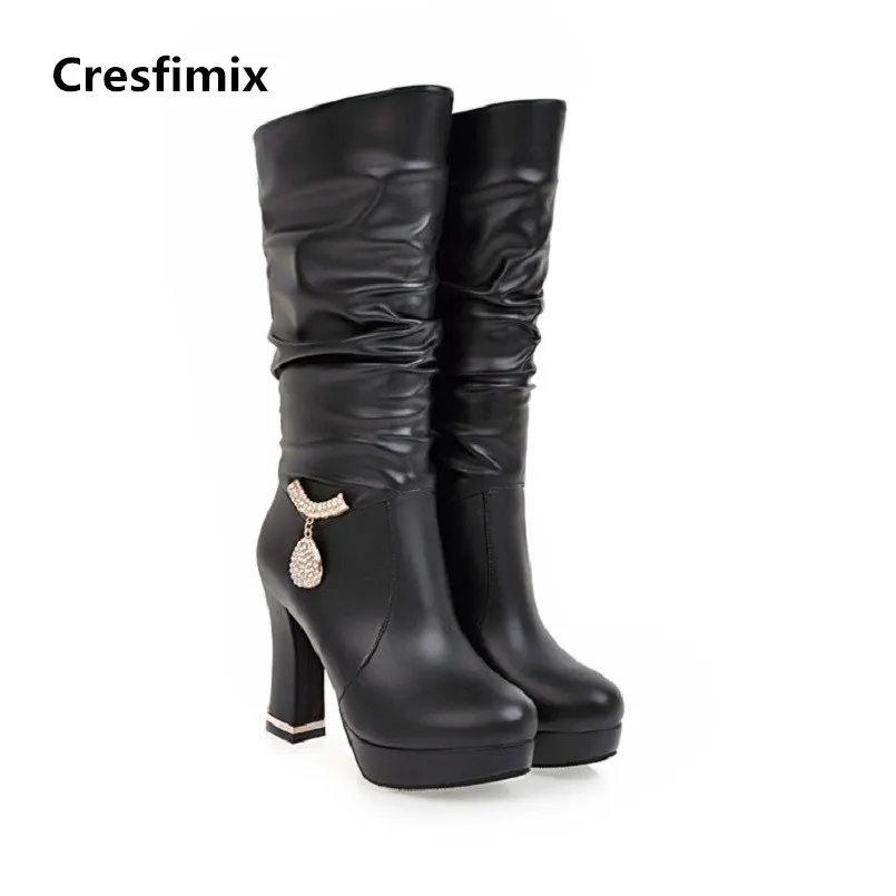 Женские модные ботинки Cresfimix 2018 удобные из искусственной кожи на высоком каблуке