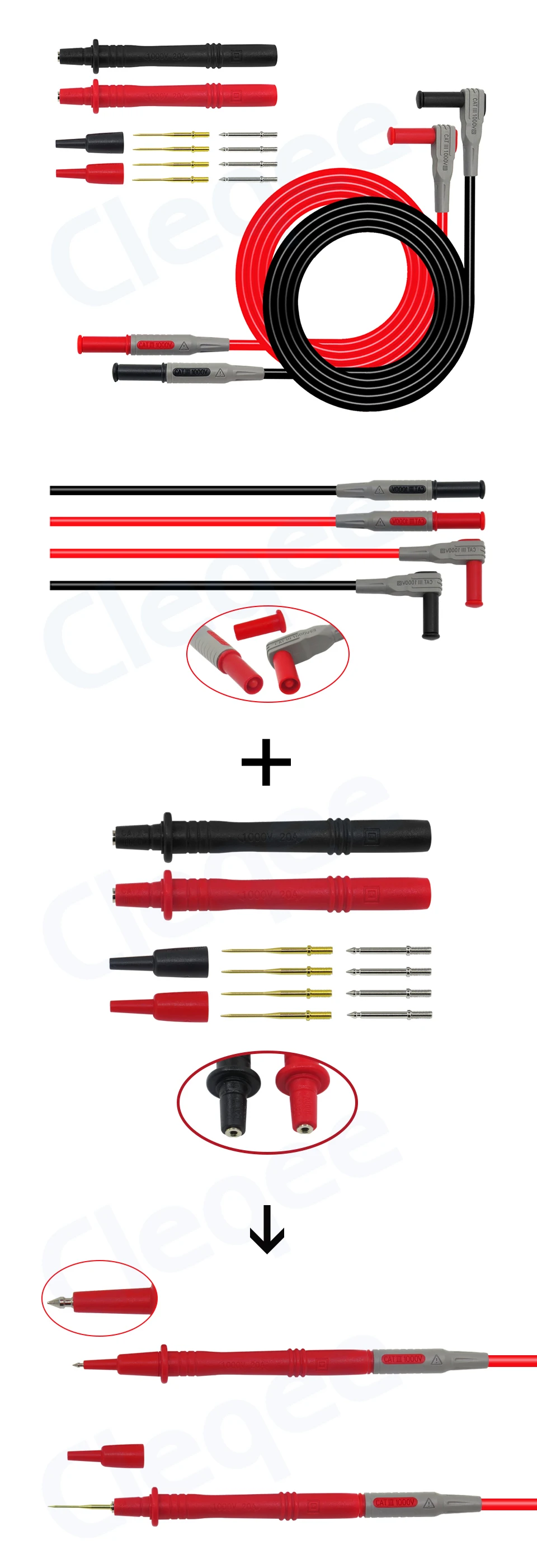 Новые Пробники Cleqee P1300A для мультиметра, сменный позолоченный мультиметр, пробник, набор тестовых проводов, 4 мм, разъем типа "банан", защитная крышка, пробник