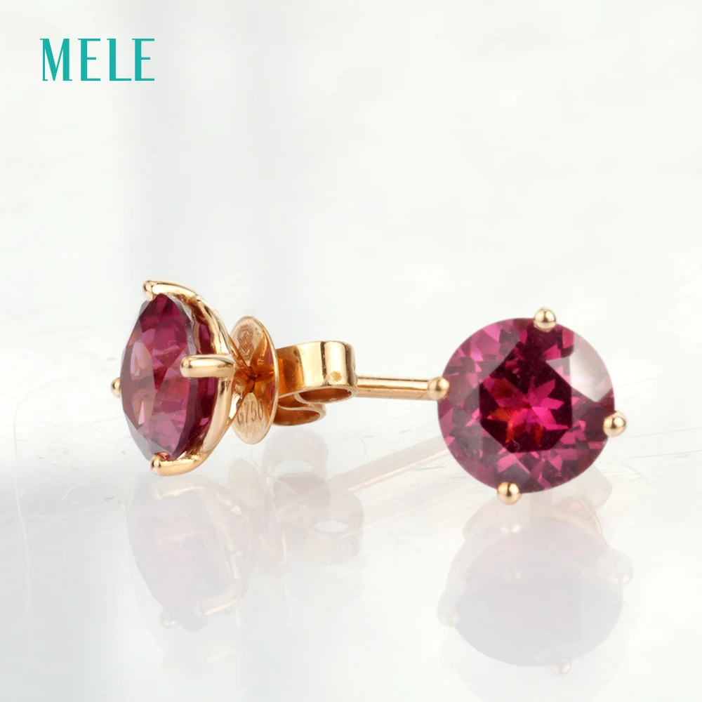 Серьги из розового золота с натуральным гранатом круглые 6 мм * Настоящее розовое