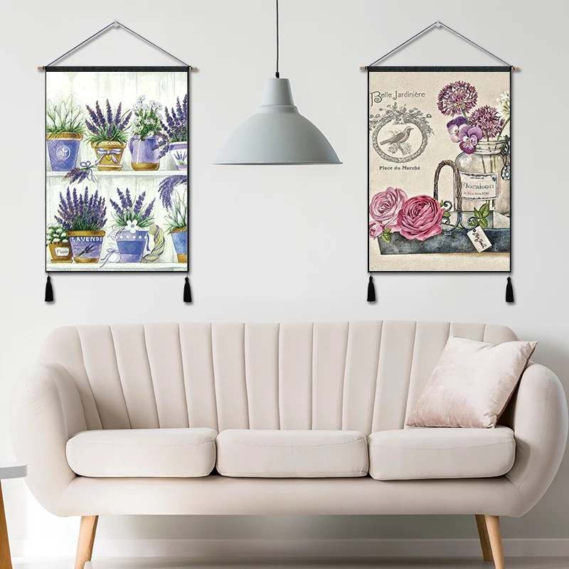 Silstar Tex Art Home Decor Wall Hanging Tapestry Cotton Linen Background Painting Flower Vase Green Plants 65X45 cm | Дом и сад