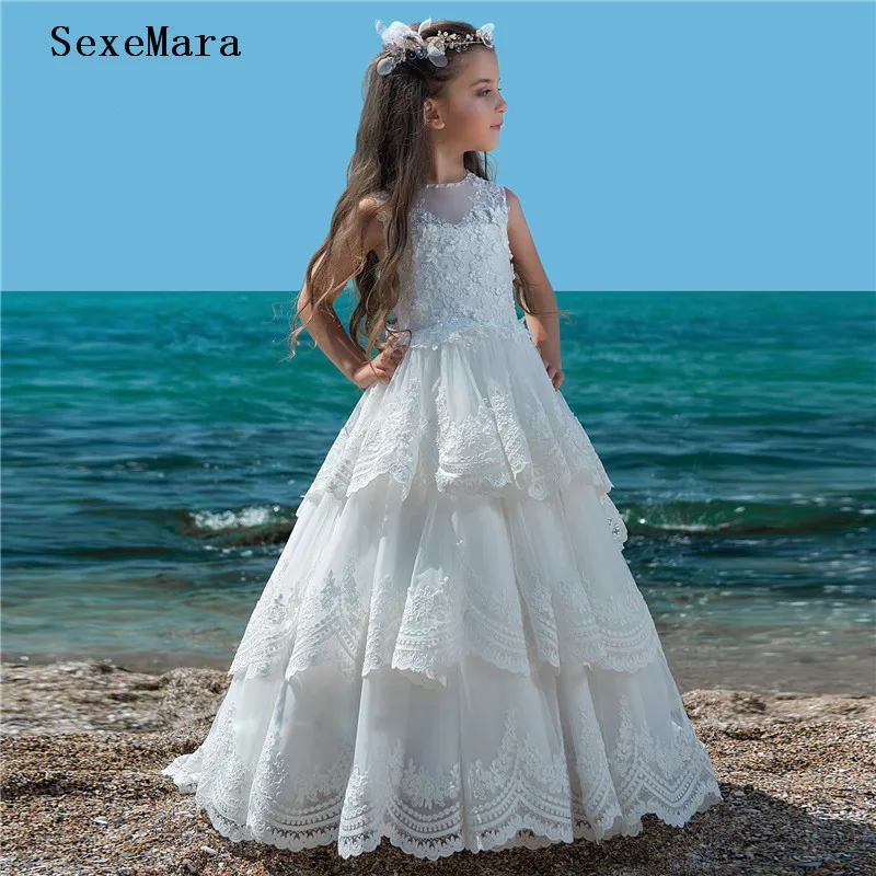 

New Arrival White Ivory Flower Girl Dresses For Weddings Vestidos daminha Kids Pageant Gowns First Communion Dresses Custom Size