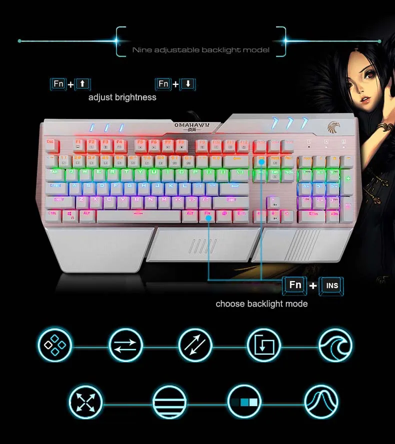 Механическая игровая клавиатура с подсветкой синим переключателем Outemu для