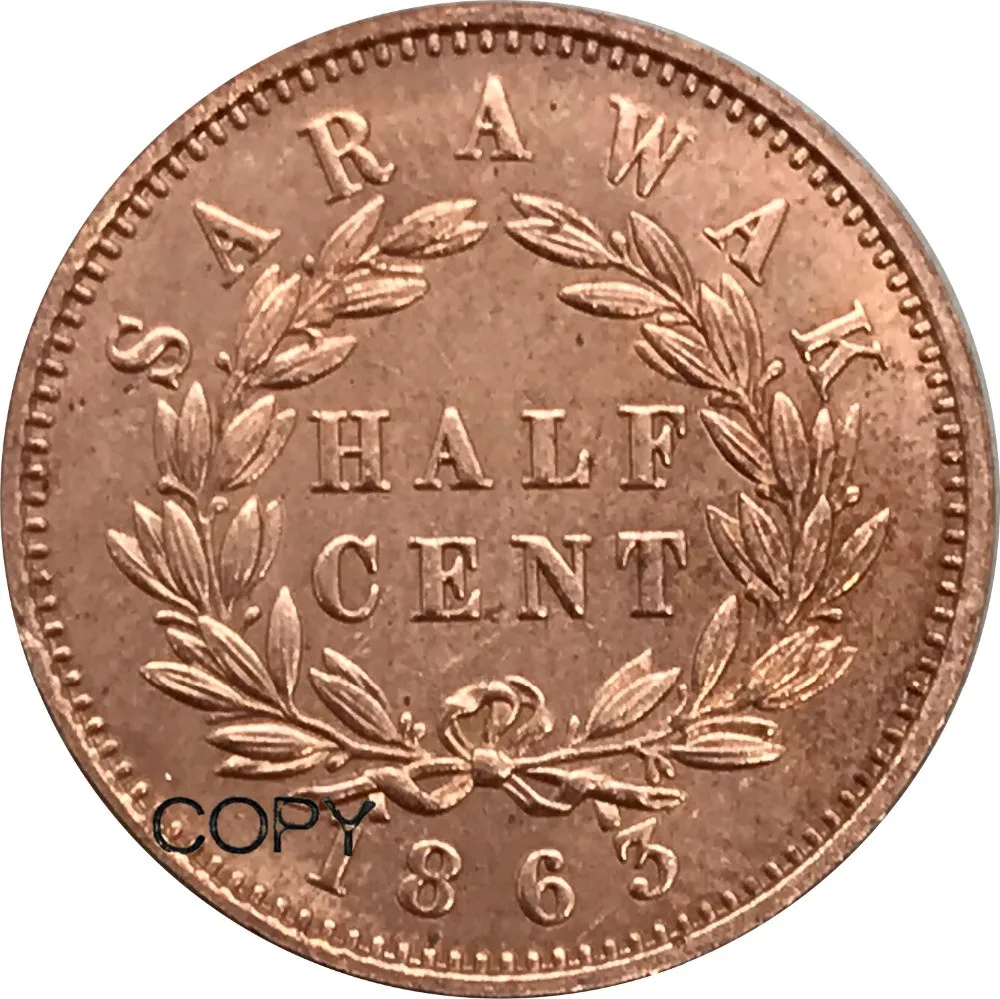 Malaysia Sarawak 1/2 Cent James Brooke Rajah 1863 Red Copper Metal Copy Coins | Дом и сад