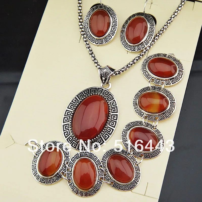 2 комплекта старинное древнее тибетское Серебро овальные серьги с красным камнем