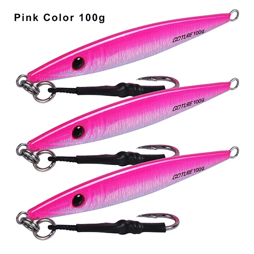 Pink Color 100g Goture 3 шт./партия медленное движение вертикальный дергающаяся приманка для рыбалки 80g 100g 150g 200g 300g Big Game свинцовая металлическая Мормышка Морской Приманка для тунца - Цвет: Pink Color 100g