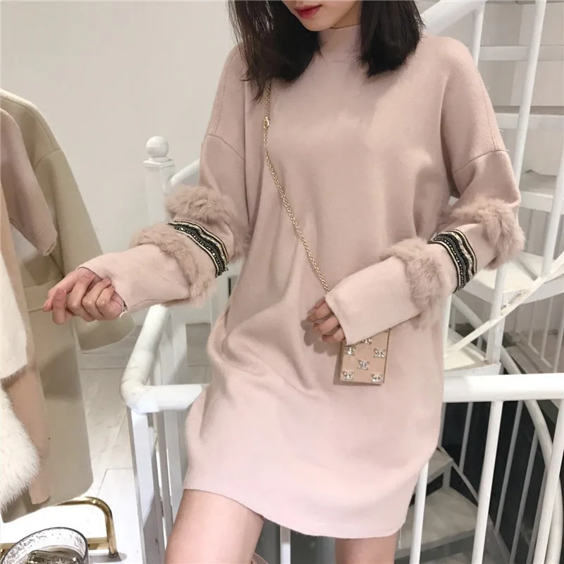 Sweater Dress 2018 Spring Autumn New Women Fur Long sleeve Korean Loose Casual Turtleneck Sweaters Pullover | Женская одежда
